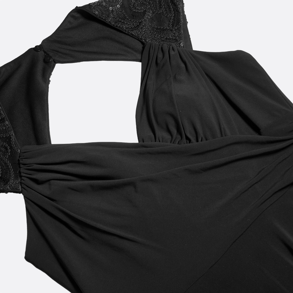 Patra Sequin Cap Sleeve Cocktail Dress 0X L Back Cutout LBD Little Black Dress - Picture 4 of 9
